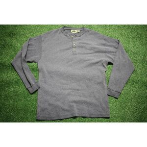 Vintage Timber Trail Henley Shirt Gray Long Sleeve Waffle Knit Men's Large Made